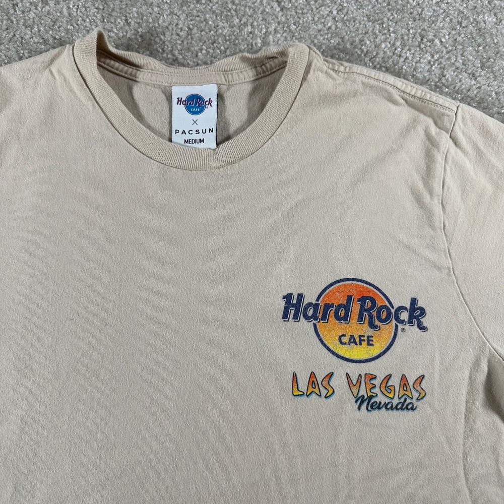 Hard Rock Cafe x PacSun Las Vegas Graphic T-Shirt Tan Mens Medium 100% Cotton - Picture 2 of 6